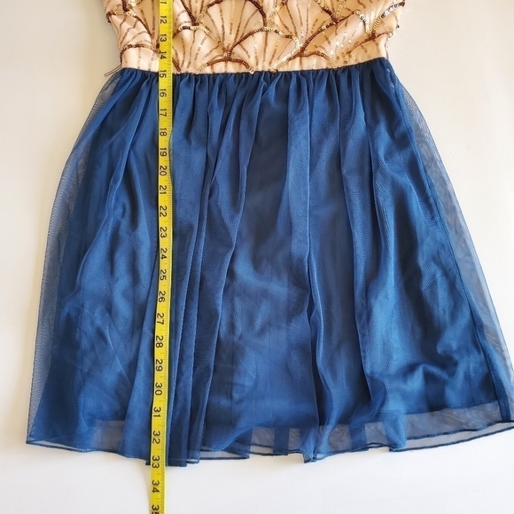 7346 * Deb Sequin Scallop Tulle Dress Blush Blue Size 9 - Picture 9 of 9